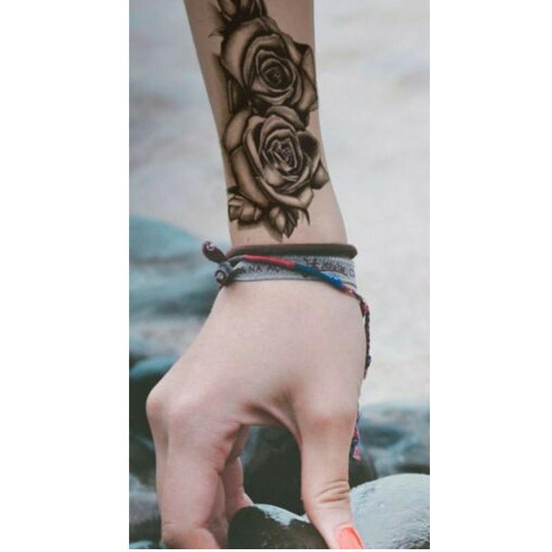 10 STÜCK Temporäres Tattoo Schwarz Doppelte Rose Tattoo Aufkleber Fake Body Art Aufkleber Wasserdicht Damen Herren