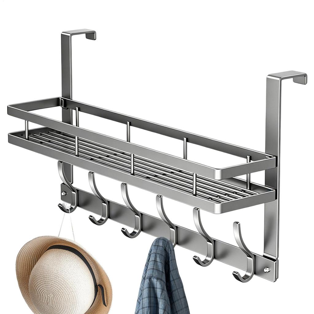 Over The Door Organizer Carbon Steel Bathroom Door Towel Rack No Drilling Hanging Rack With Basket And Hooks For Clothes Bag Key