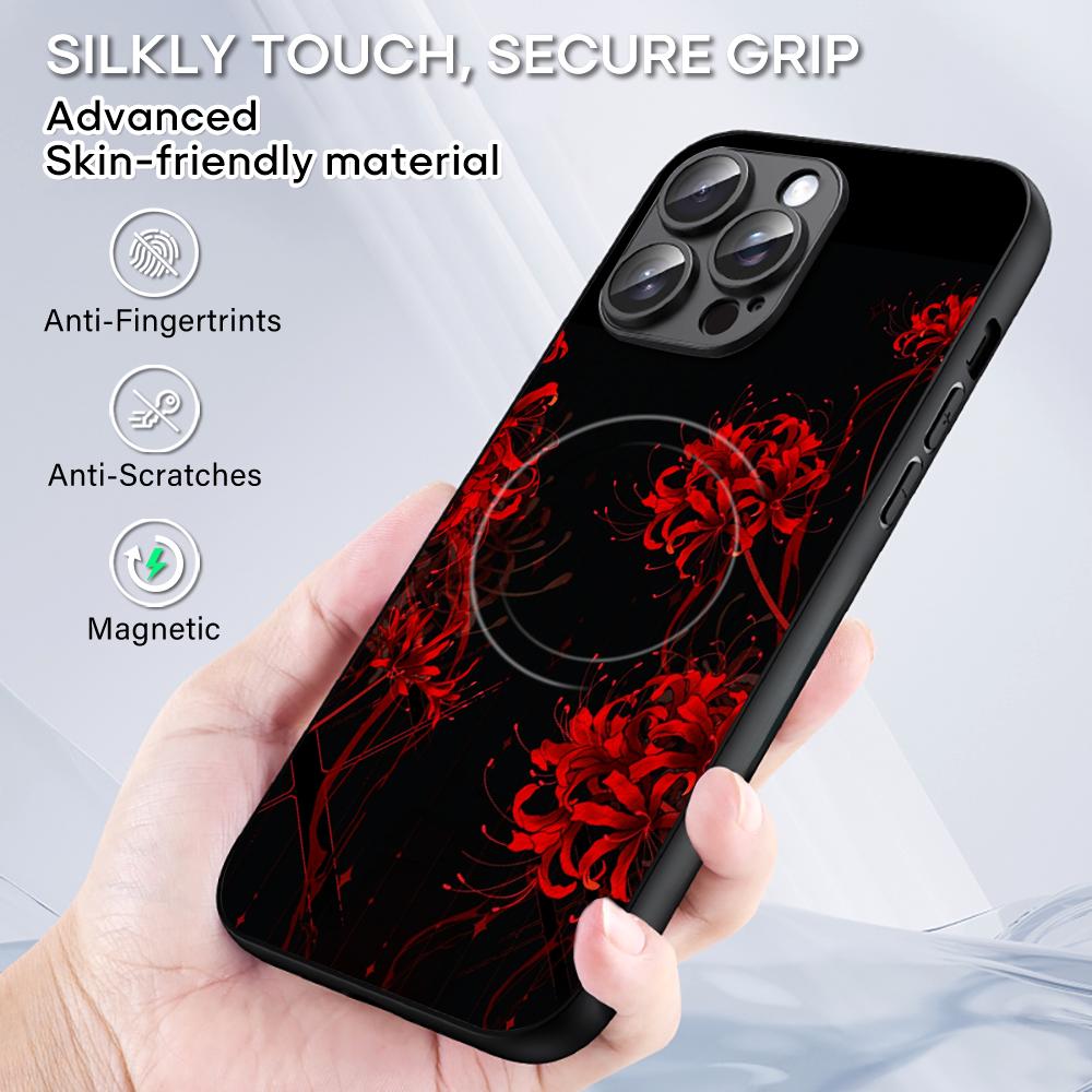 Japan art Red spider lily fashion design Phone Case For iPhone 16 15 14 13 12 11 Plus Pro Max High-end Luxury Magsafe Sheepskin