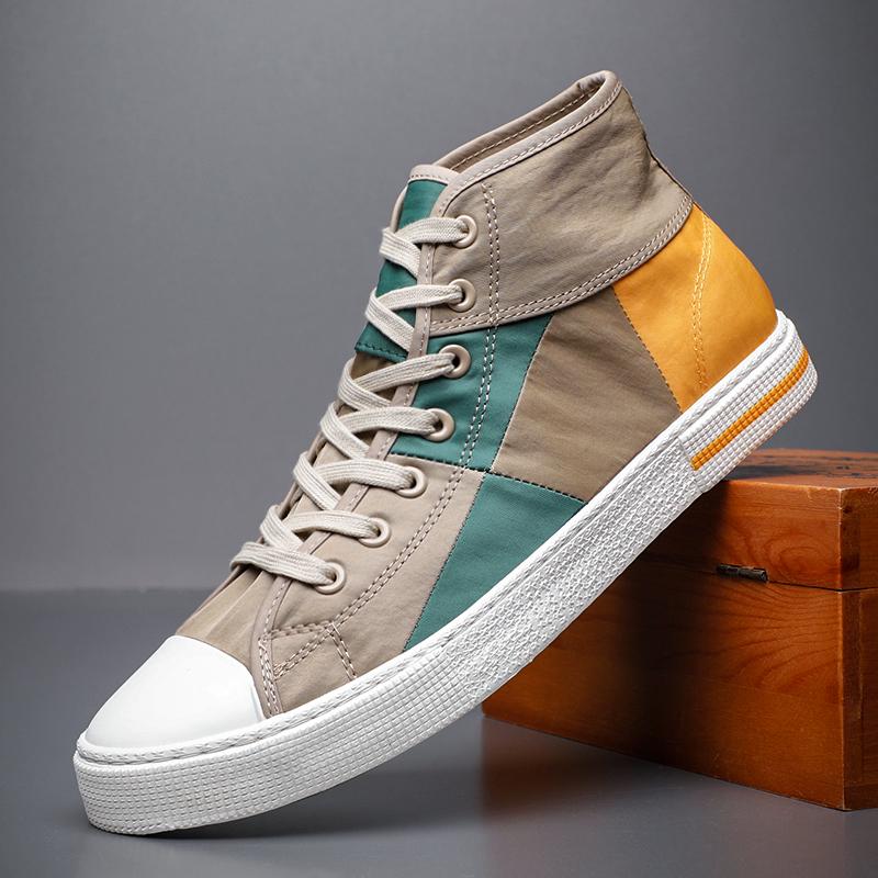 Fashion Men High top Canvas Shoes New Fashion Loafer Men Mocassin Designer Vulcanized Shoes Men Lace Up Casual Flats Sneakers BD21314
