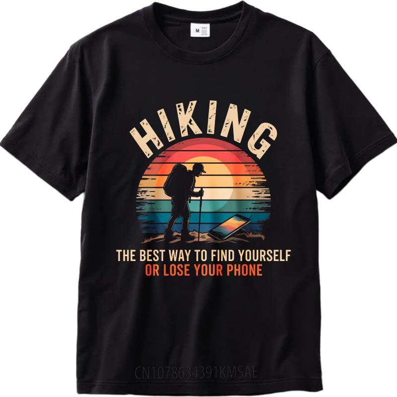 Anime Man Summer Tshirt Hiking Sunset Hiker Phone Nature Adventure Outdoors Exploration Short Sleeve Cotton ONeck Women