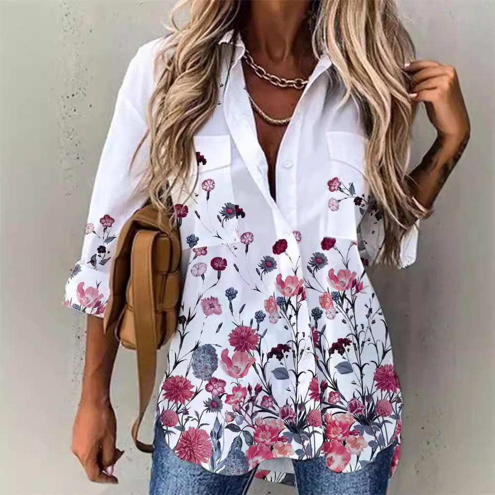 Dámská jarní móda ležérní pouliční košile na knoflíky elegantní a pohodlný top s dlouhým rukávem volná halenka oblečení pro office lady