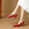 Genuine Leather Black Red Women Pumps High Stiletto Heel Small Big Size 31 47