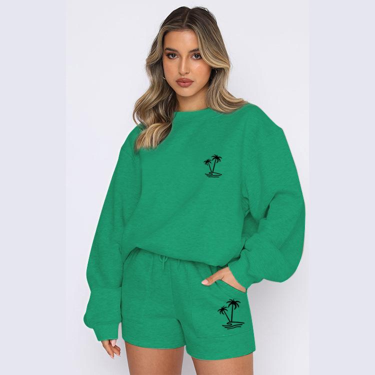Foreign trade new round neck women's sweater suit casual sports suit hooded fashion fleece sweater trendy clothes