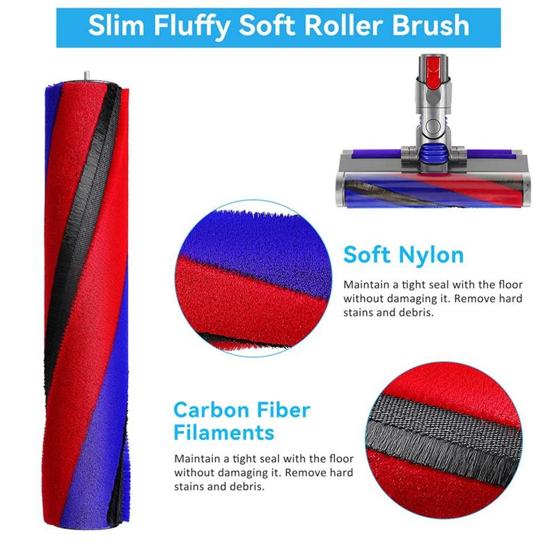 2PCS Soft Roller Brush Replacement Accessories For Dyson V8 Slim V10 Slim V12 Slim V15 Detect Slim Cordless Vacuum Attachments