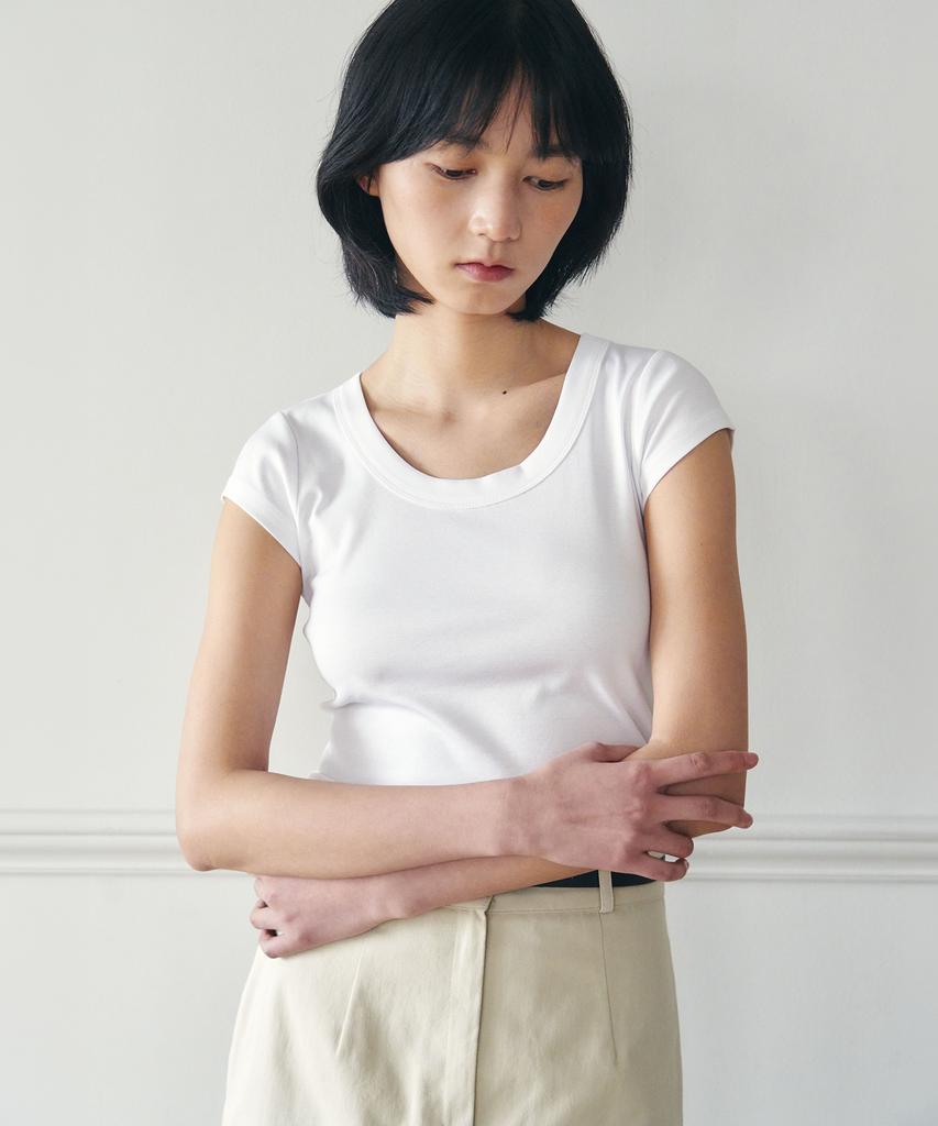 YJACK W_Rib U-Neck Slim Fit Short Sleeve T-Shirt Lrt1463