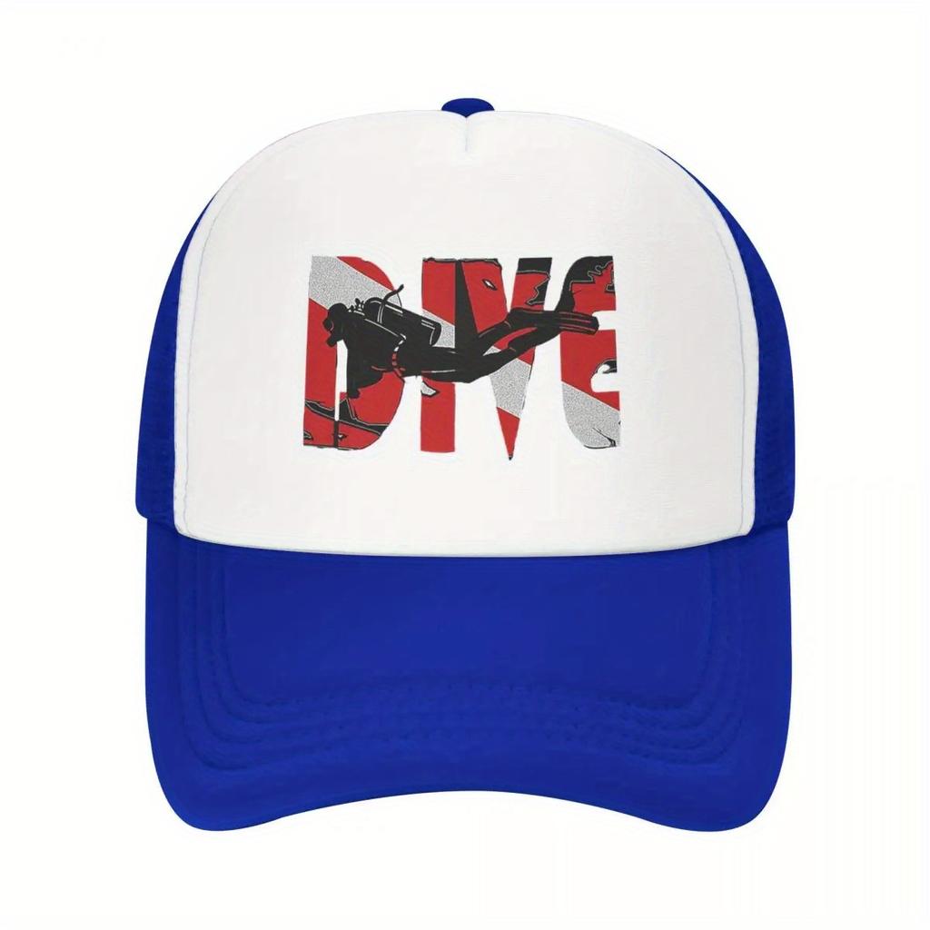 Diving Scuba Diver Graphic Trucker Hat Polyester Breathable Mesh Sports Casual Adjustable Cap Unisex