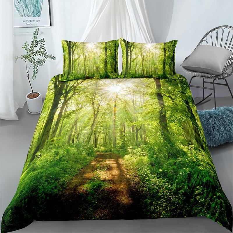 3D Landscape Bedding Set Printed Scenic Tree Sun Duvet Cover Pillowcases for Home Bedroom Twin Queen King Size