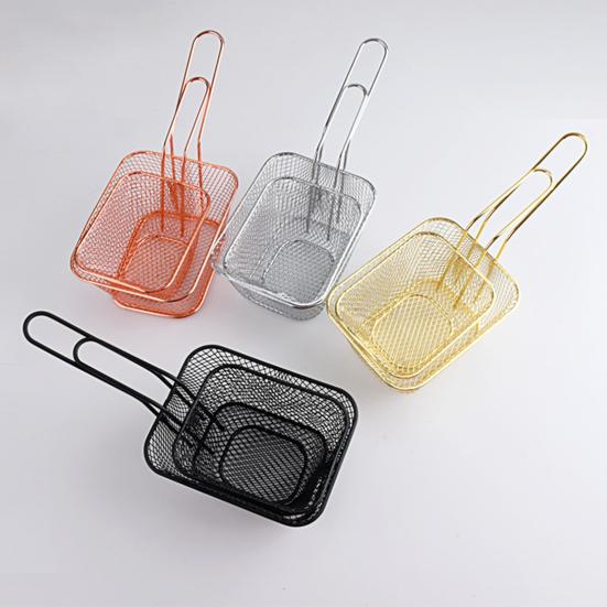 French Fry Serving Basket Mini Chips Deep Fry Baskets Stainless Steel Food Presentation Strainer Ergonomic Grip Fryer Accessory