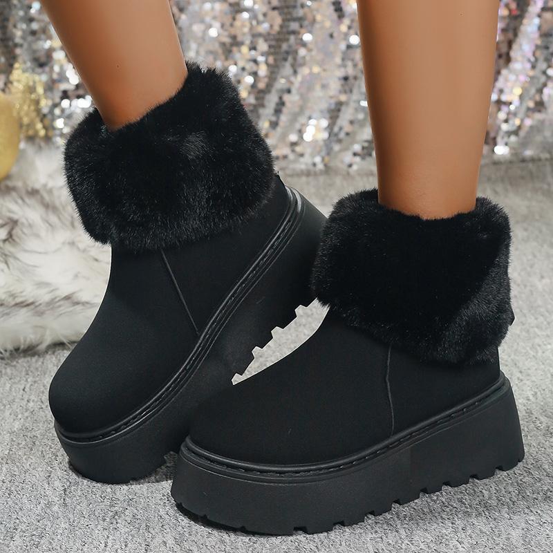 Fashion Chunky Platform Fur Ankle Boots Women 2025 New Back Zipper Faux Suede Snow Boots Woman Thick Bootm Warm Winter Booties Mujer
