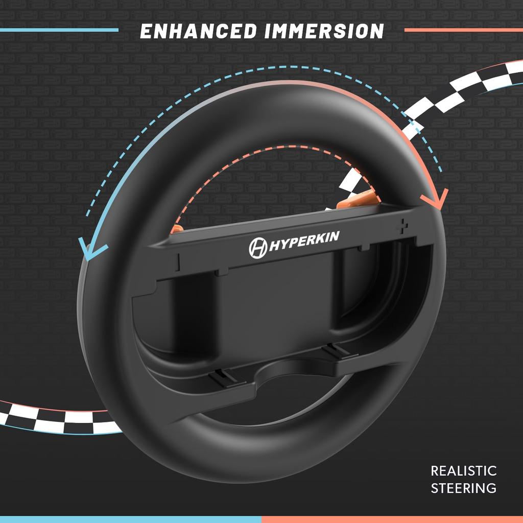 Hyperkin Racing Wheel Set for Nintendo Switch 2 Black Improved and Grips for Racing Games (2-Pack) Joy-Con Controllers, Control, Drift-Compatible,