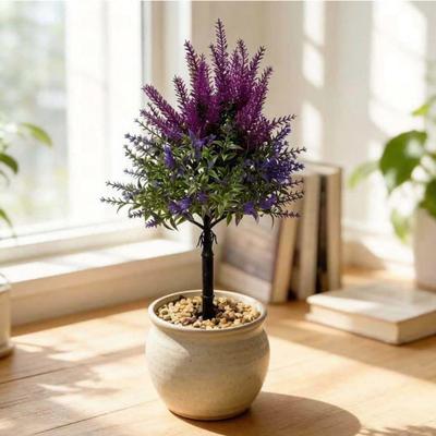 Artificial Lavender Topiary Tree with Ground Spike UV Resistant Faux Lavender Shrubs Realistic Fake Purple Flower Bushes Plants for Yard Porch Patio