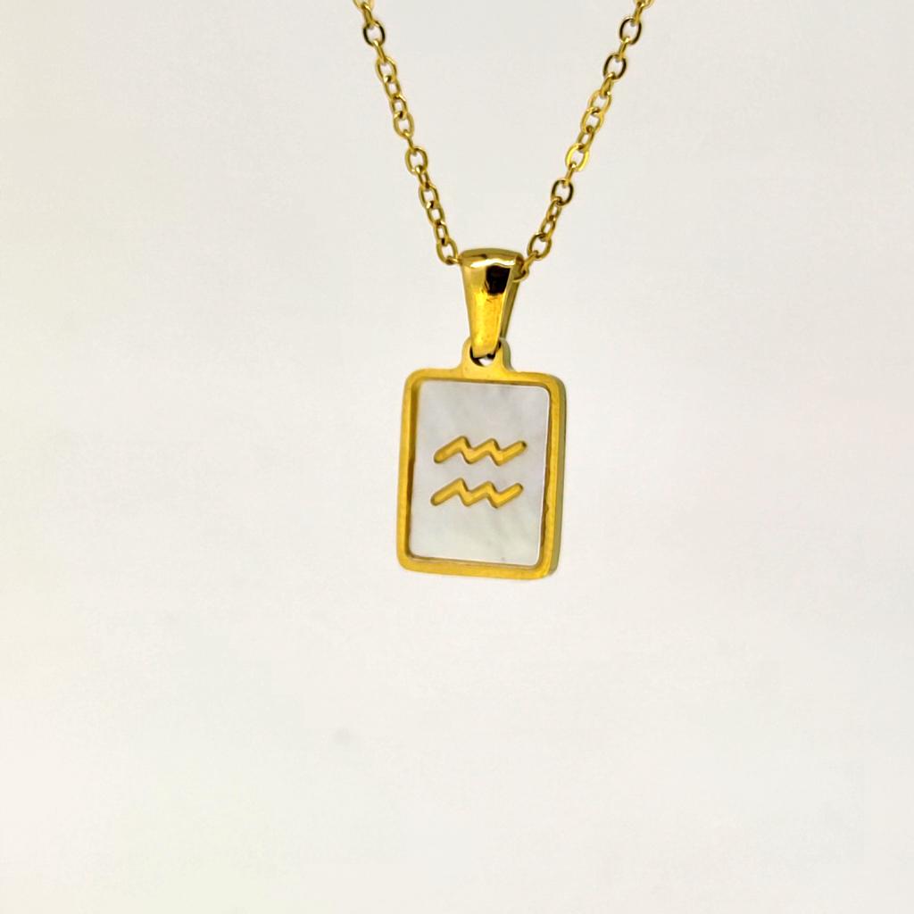 1pc Shell Zodiac Sign Necklace, Stainless Steel Square Pendant With White Shell, Perfect For Women