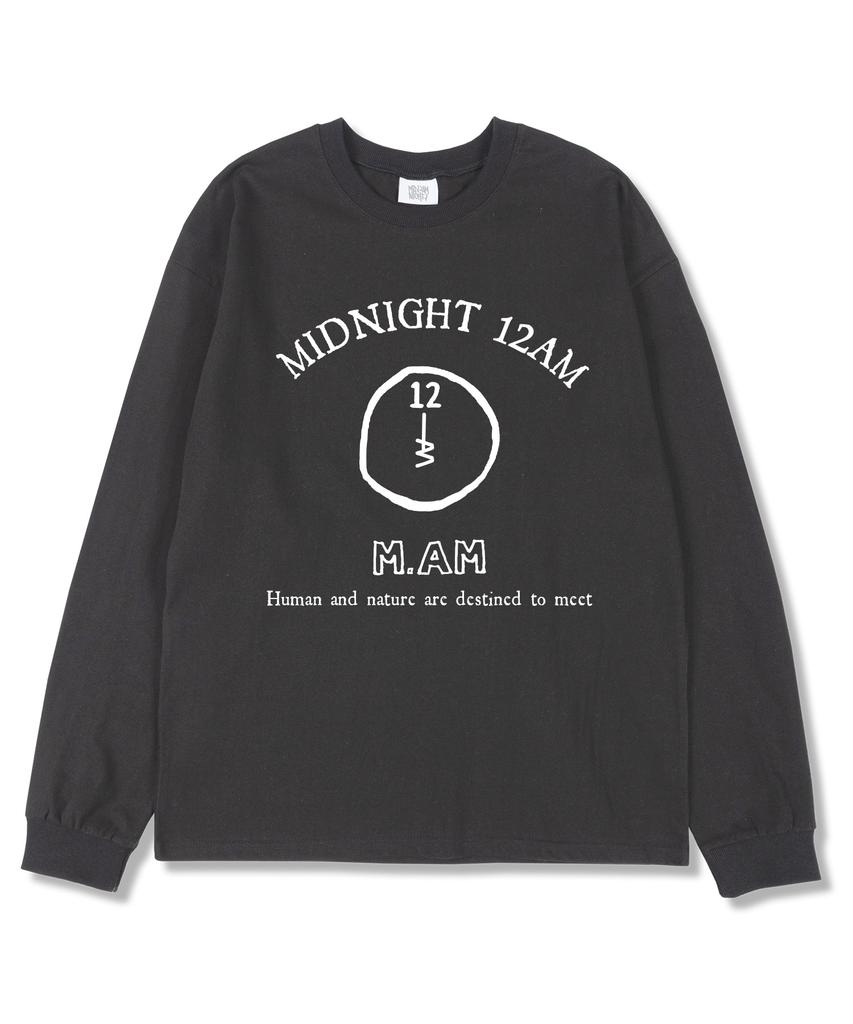 MIDNIGHT12AM 12M.Am Logo Oversized Long Sleeve T-Shirt Dark Gray (Ribbed Cuffs Selectable)