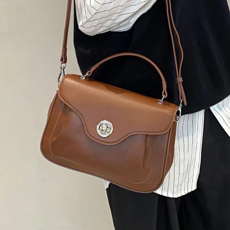 High Quality Top Layer Cowhide Handbag for Women | Genuine Leather Crossbody Shoulder Bag & Top Handle Bag Vintage Lock