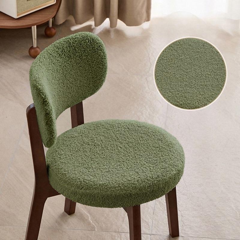 

1Set Teddy Fleece Chair Cover with Curved Backrest Anti-Scratch Stretch Seat Protector for Dining Chair Round Stool 1Set зелёный
