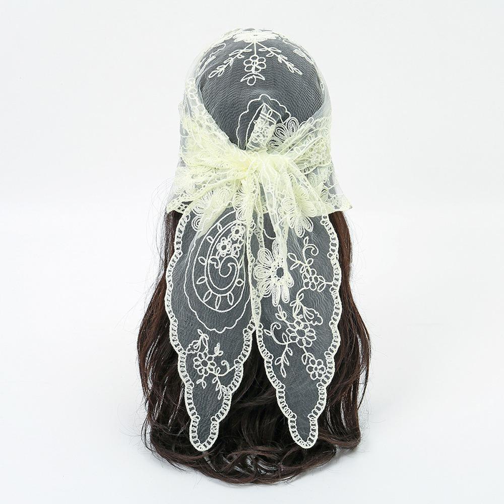Vintage Bandanas for Women Cute Triangle Head Scarf Lace Flower Hair Scarf Headband  Pastoral Style