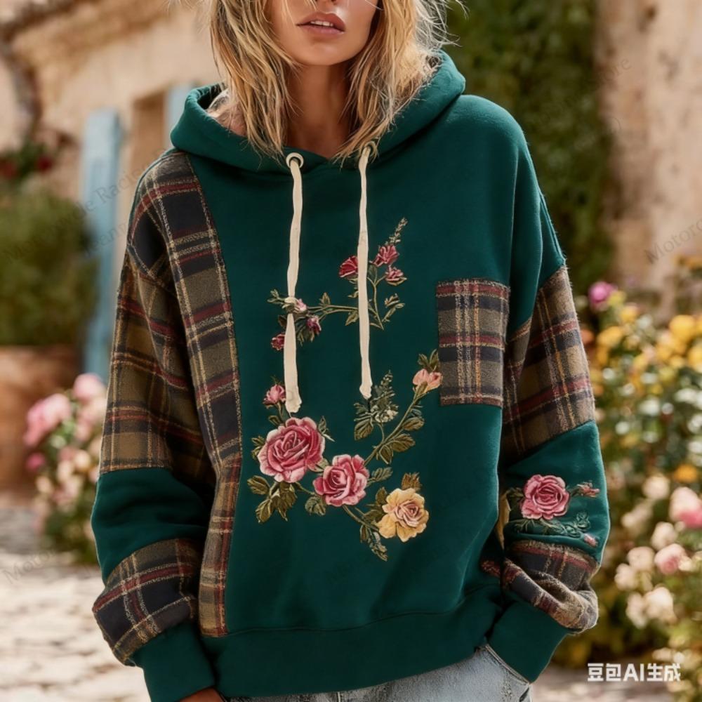 Modischer Hoodie mit Blumenprint Damen Lässiger Hoodie Sweatshirt im europäischen amerikanischen Stil Damen Kleidung Top