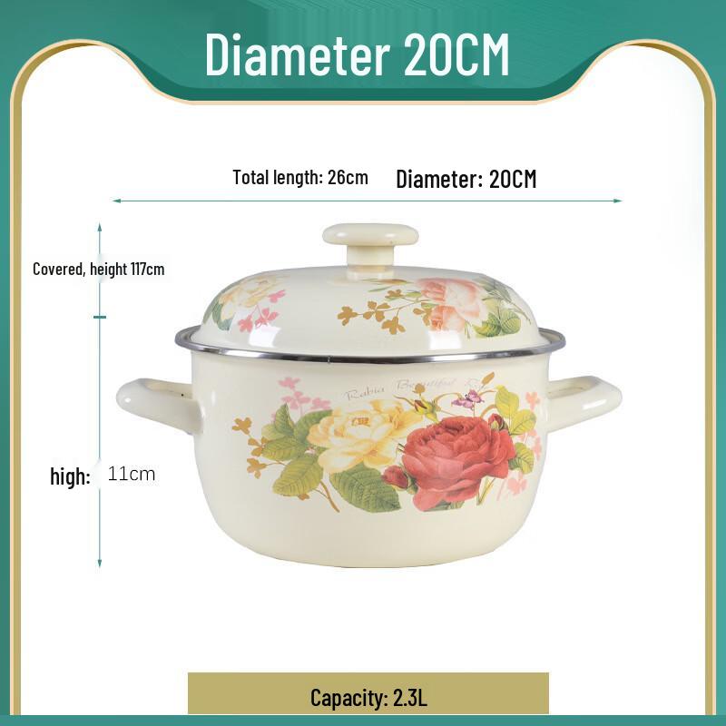 Wutuo Peony Enamel Double-Handle Soup Pot