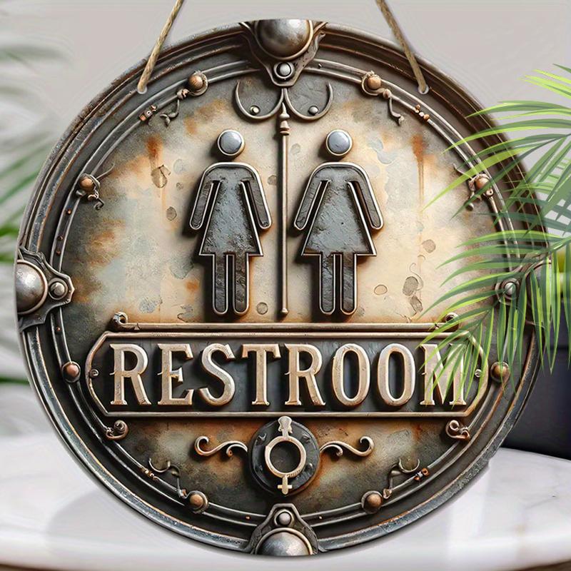 Wooden hanging decorative signs, bathroom decorations, 2D flat pendants, the pattern is the ”RESTROOM" logo, A housewarming gift for friends