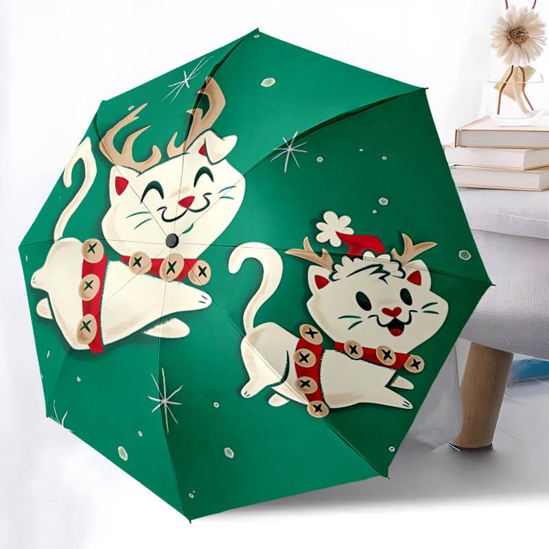 1pc Christmas Cats Automatic Open/Close Folding Umbrella - Compact 8-Rib Design, Daily Use, Perfect Gift for Friends & Family yy251124211