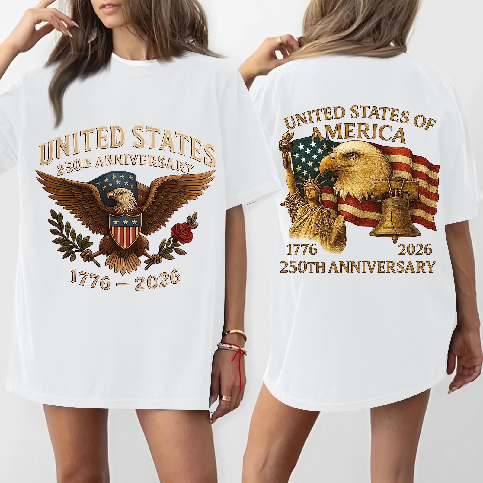 

Women s Casual Independence Day 250 Anniversary Printed T-shirt Round Neck Pullover Short Sleeve Top XL білий