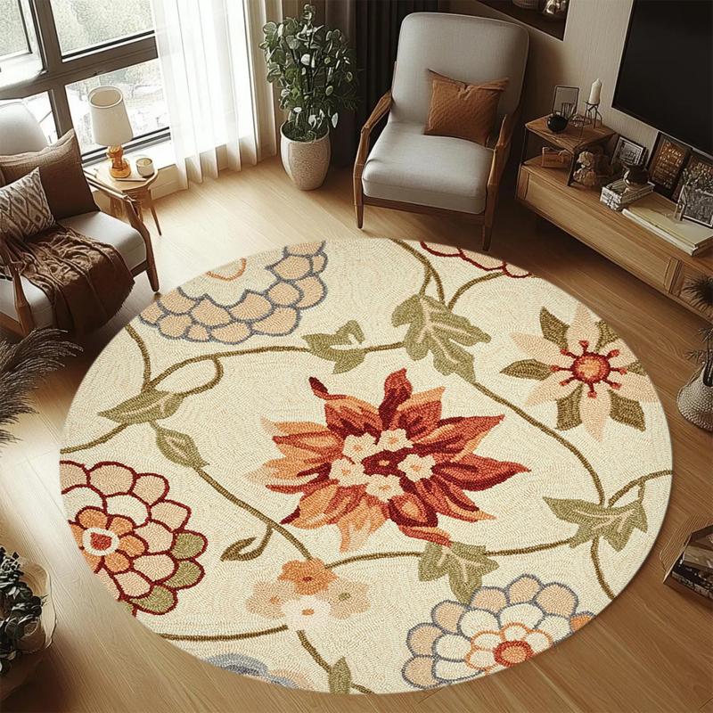Runder Bohemian-Blumenmuster-Bodenläufer, rutschfest, weich, waschbarer Teppich für Wohnzimmer, Schlafzimmer und Heimdekoration