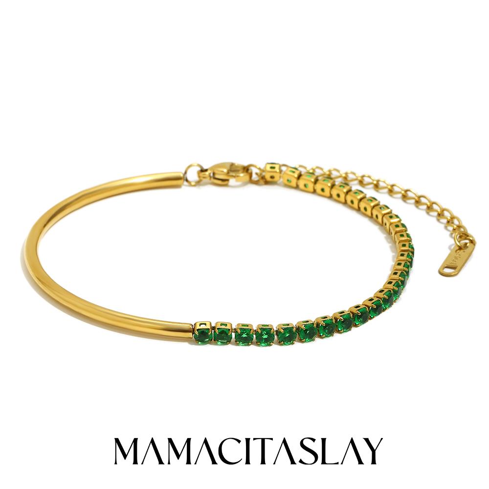 

MamacitaSlay 316L Stainless Steel Zircon Asymmetric Bracelet Party Waterproof Jewelry Women s Creative Wrist Jewelry Bracelet 22cm зелёный
