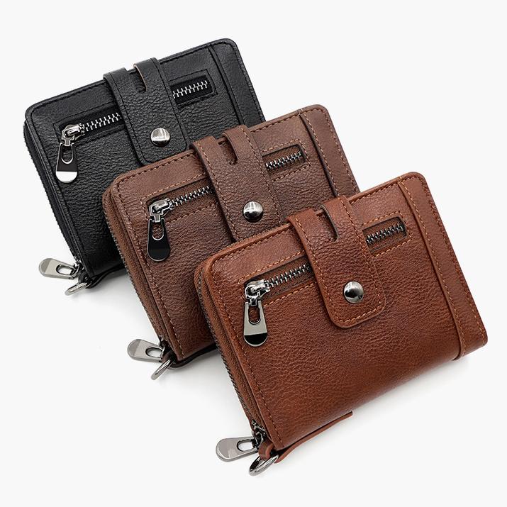 Men Wallets Leather Double Zipper Card Holder Short Male Purse Coin Pocket Vintage Brand High Quailty Men Wallets