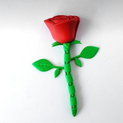 3D Printed Simulation Rose Model Funny Novelty Movable Joints Red Rose Crafts Plastic Rose Flower Figurines Desktop Ornaments