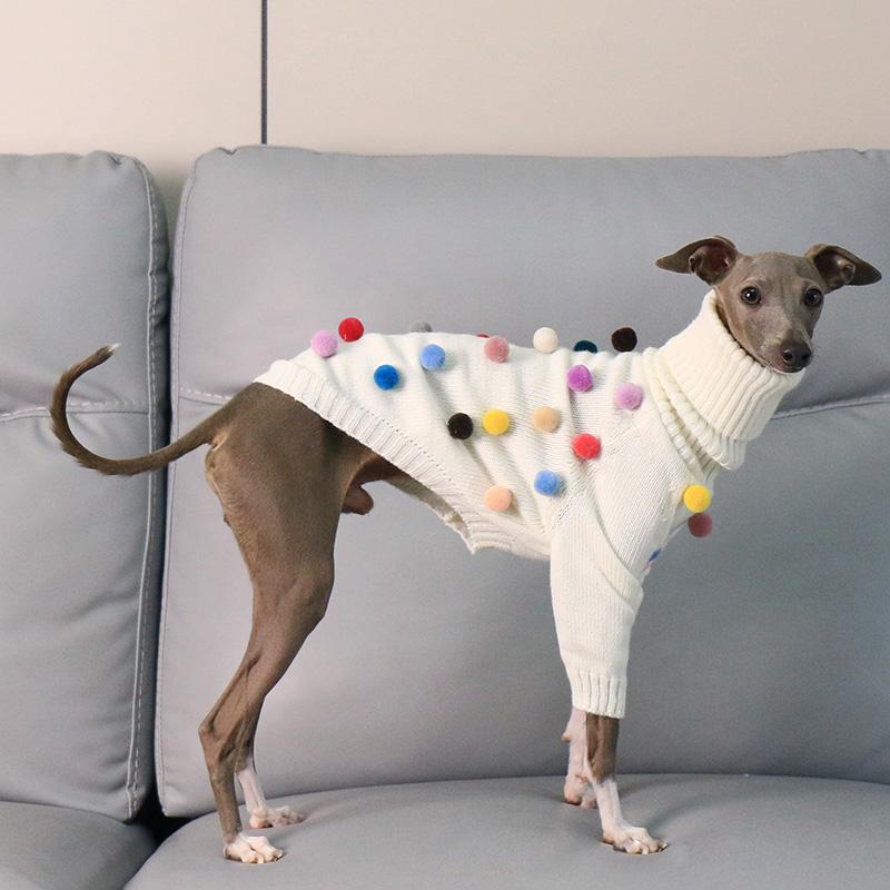 

High-neck Pet Sweater Colorful Pom-pom Keep Warm Sweater Dog Clothes Schnauzer Whippet Greyhound Clothes Dogs Accessories S белый