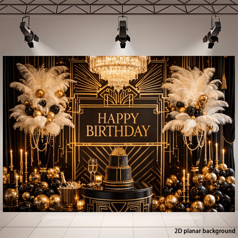 Two-dimensional flat photography backdrop party background curtain black and gold luxurious birthday celebrationzyc
