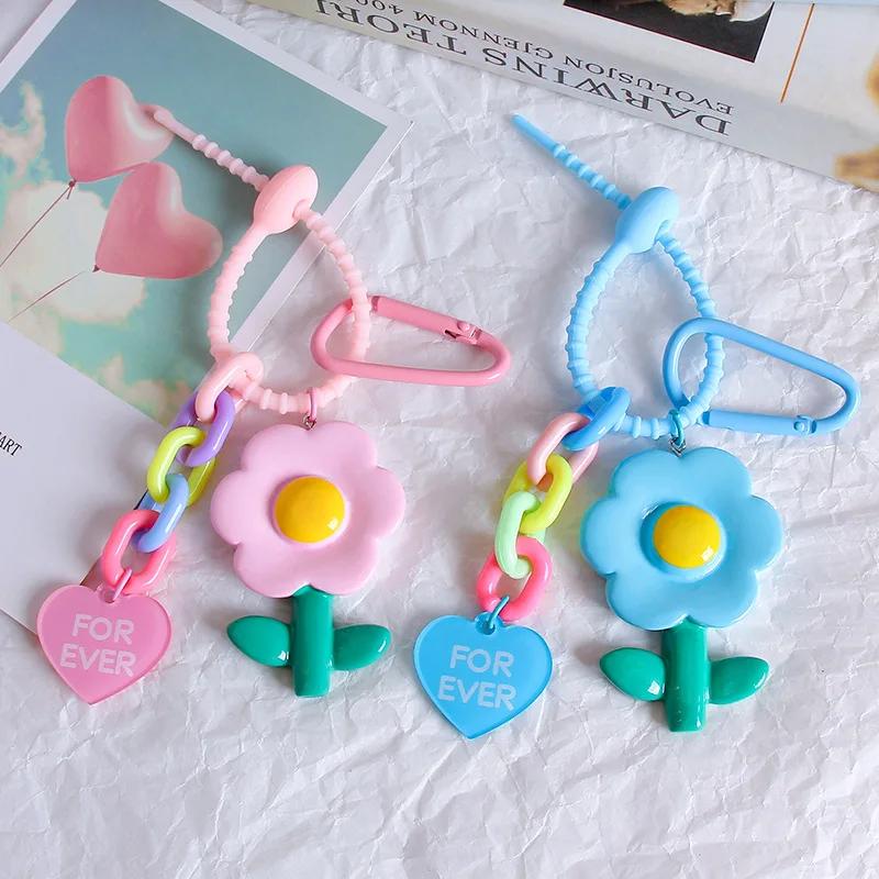 Beautiful Flower Cartoon Keychains Colorful Acrylic Chains Woman's Handbag Zipper Puller Student Funny Keychains