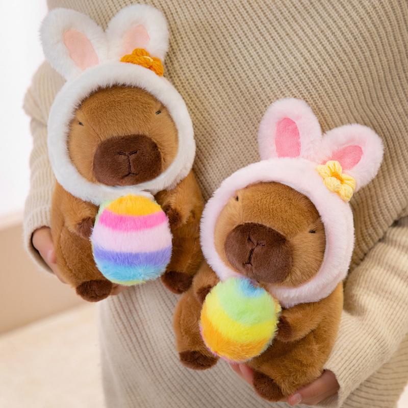 Easter Egg Capybara Stuffed Plush Toys Cute Animal Capybara Plushies Doll Bunny Rabbit Ears Hats Happy Easter Decor Kids Favor