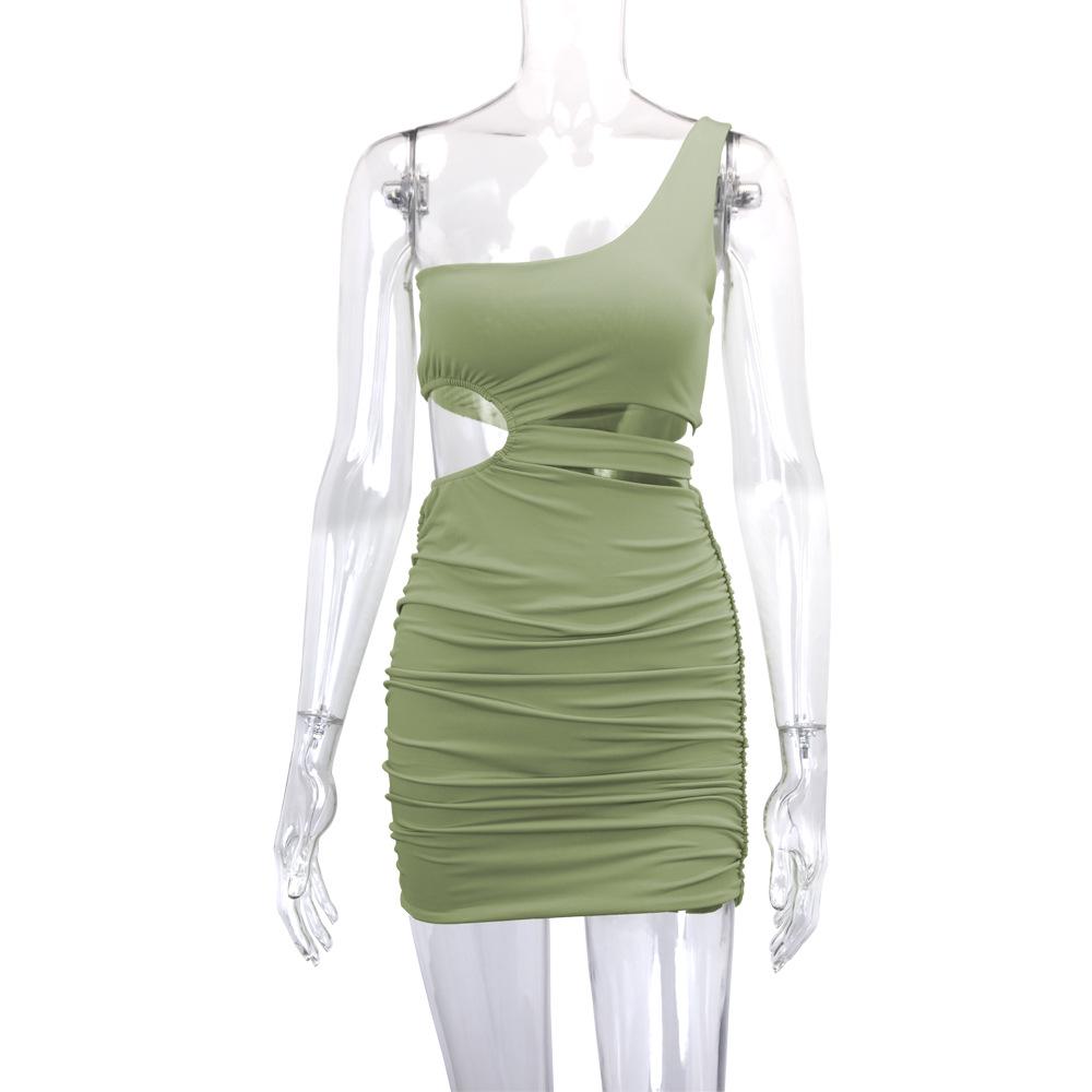 2025 Women's One-Shoulder Cutout Bodycon Dress - European & American Style, Sexy Short Skirt
