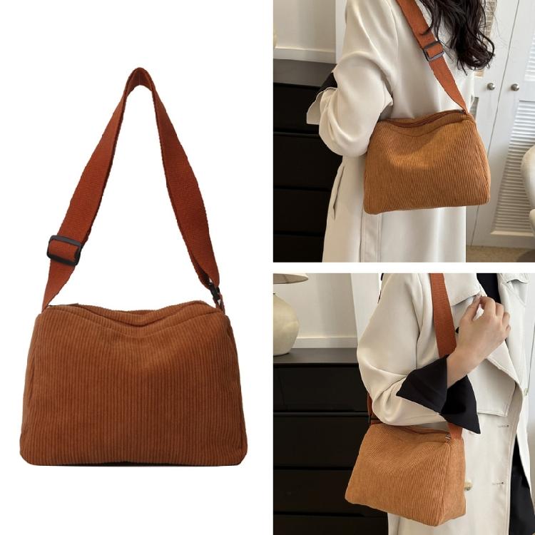 Contemporary Corduroy Sling Bag for Ladies Versatile Shoulder Bags with Zipper