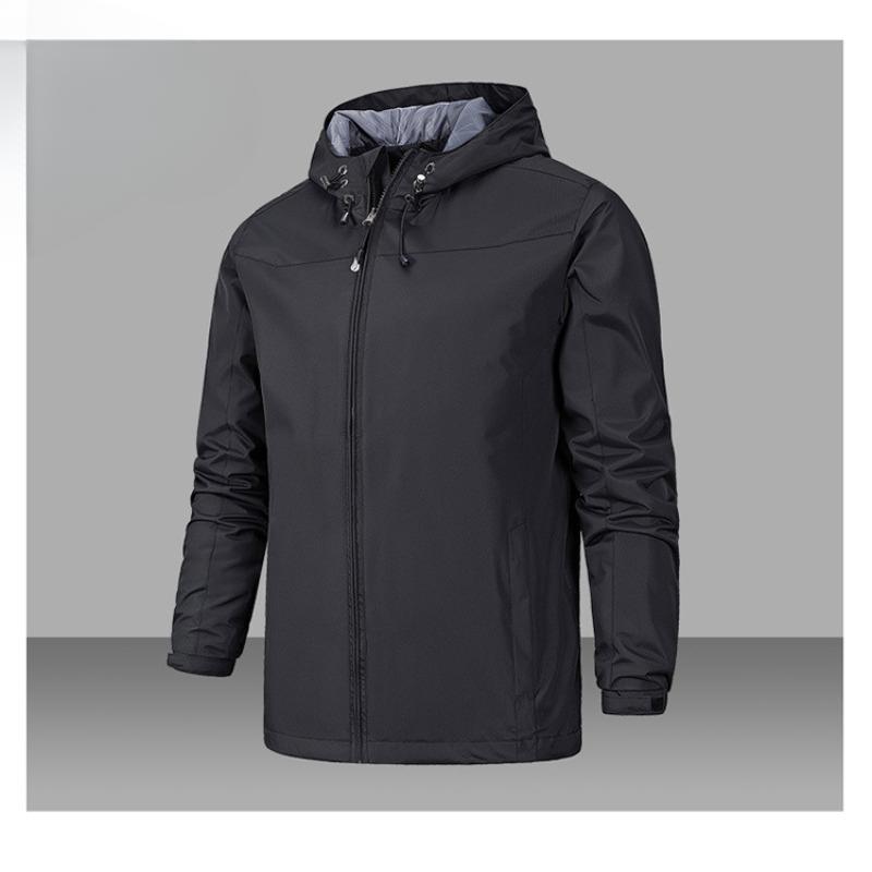 

Spring and Autumn Jacket Men s Solid Color Jacket Windproof Four Seasons Mountaineering Suit Single-layer Jacket Printed Embroidery 5XL чорний