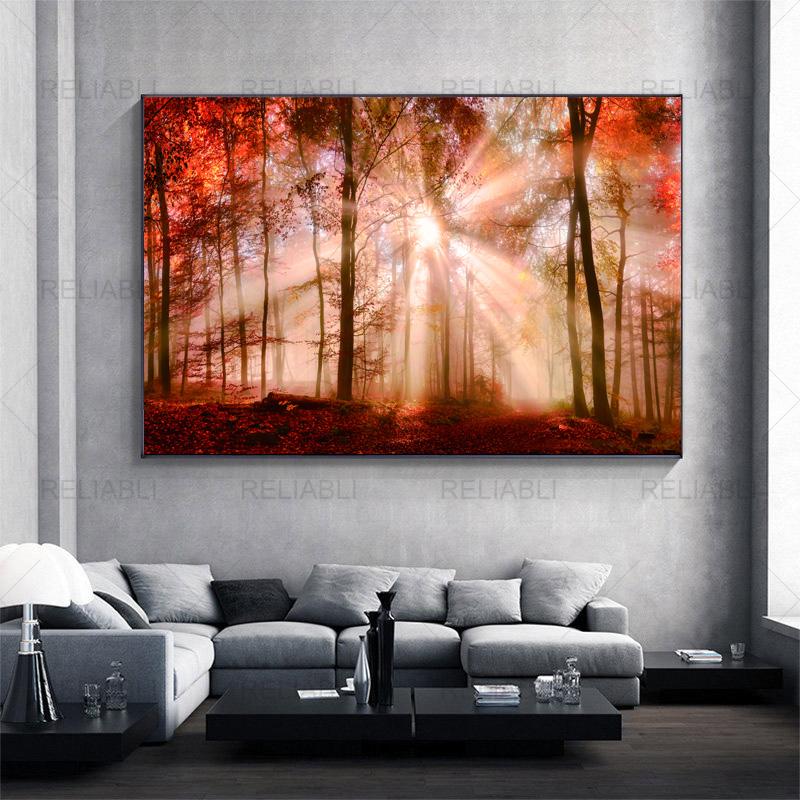 

Современный холст Живопись Натуральное дерево Лес Закат Пейзаж Плакаты и принты Настенное искусство Картина Для гостиной Украшение дома Нет рамки
