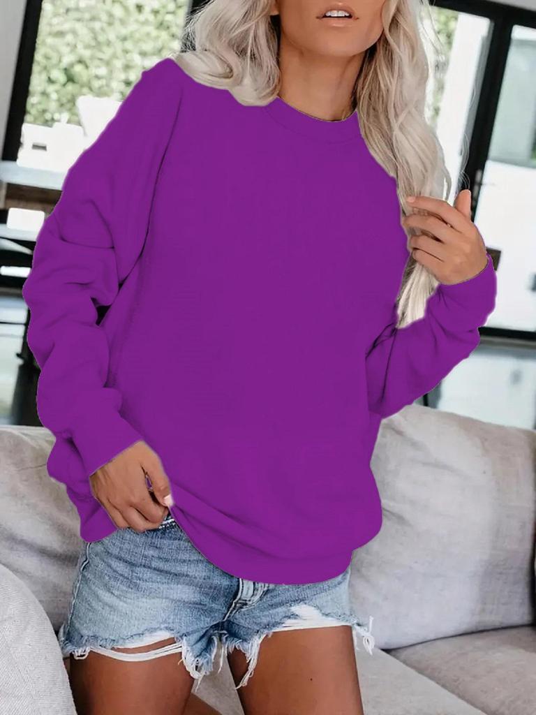 Solid Color Round Neck Printed Sweatshirt for Autumn & Winter - European & American Style