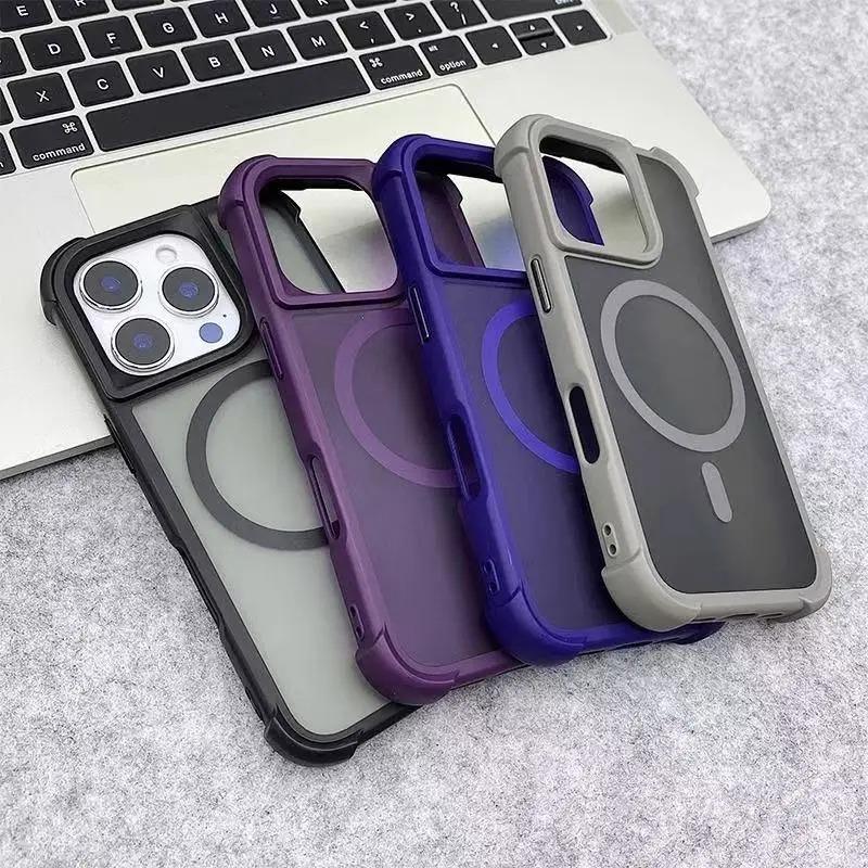 Magnetic Luxury Matte Fall Prevention Armor Shockproof Case For iPhone15 14 13 12 11 16Pro Max Wireless Charge For Magsafe Cover