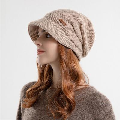 Herbst Winter Weiche Plüsch Gestrickte Hut Frauen Mädchen Warme Verdickte Fleece Gefüttert Mützen Kurze Krempe Casual Outdoor Winddicht Motorhaube