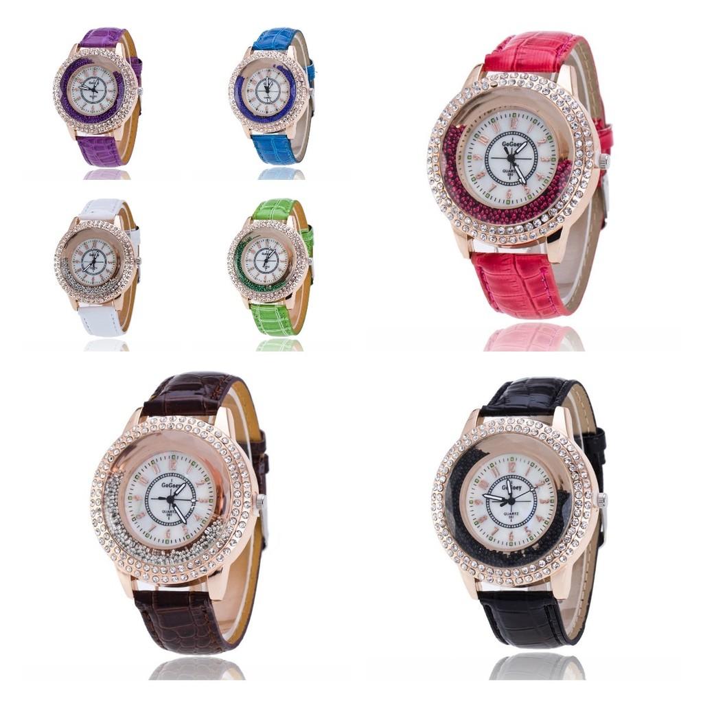 Stylish Women's Quartz Watch With Rhinestones And Pearl Shell Face Elegant Pu Strap