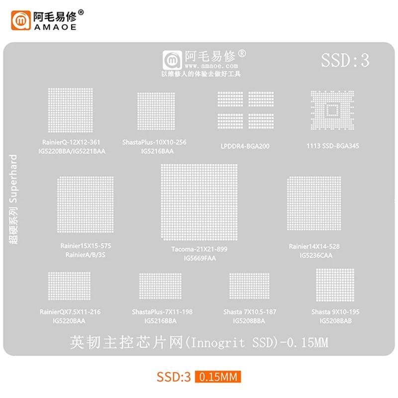Amaoe SSD1 BGA Reballing Stencil Template For DDR SSD NAND Memory IC BGA96 BGA136 BGA152 BGA132 BGA272 BGA316 BGA100 T=0.2MM SSD3