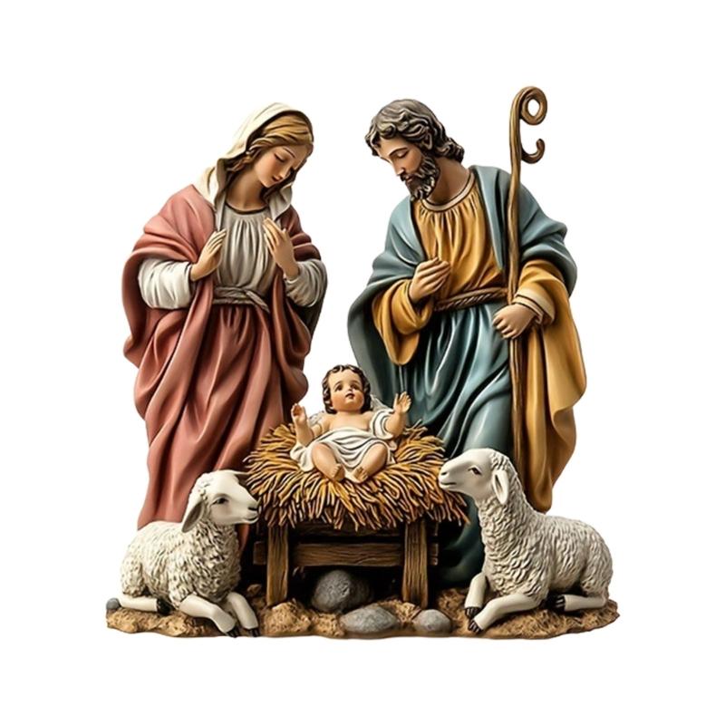 

Shatterproof 2D Acrylic Nativity Scene Miniature Figurine Display Art Piece with Base For Home Office Church Desk Decors 1