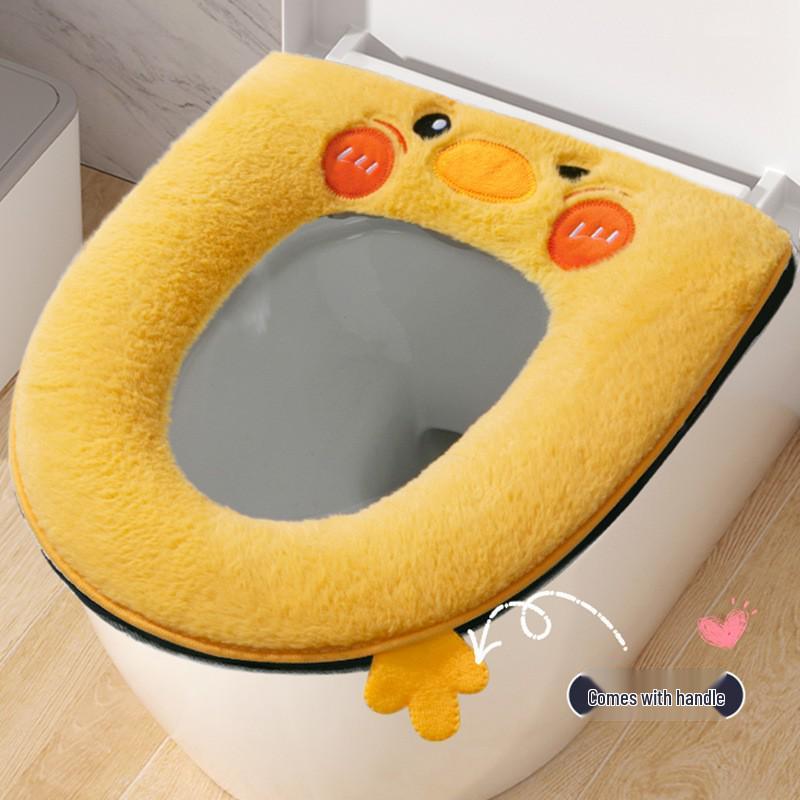 Plush Toilet Seat Cover Cushion with Handle for Winter Home Use