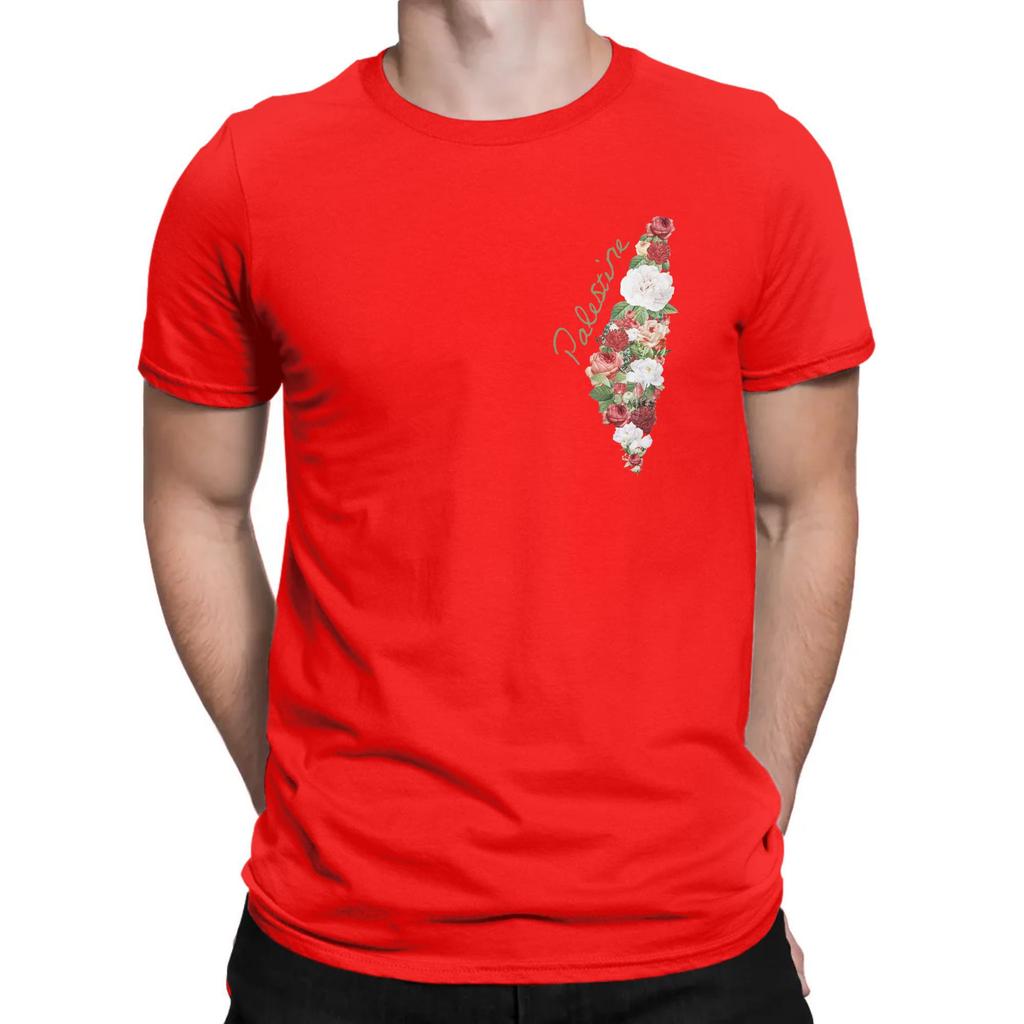Casual T Shirt Summer Palestinian Palestine Flower Hippie T-Shirts  Cotton Tshirt for Men Y2K Fun Loose Short Sleeve Clothing