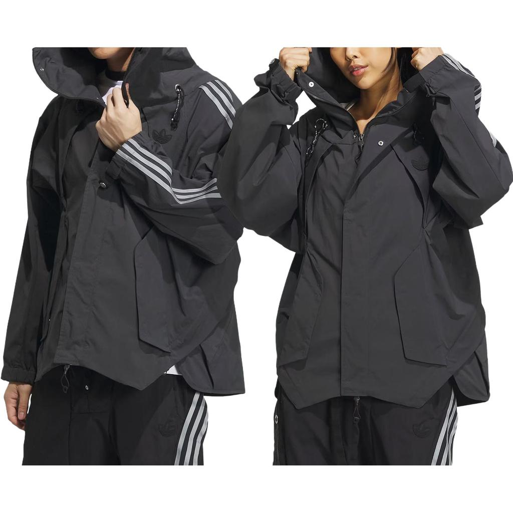 Adidas Originals X HAMCUS FW23 Three-Stripe Track Survey Hooded Jacket Unisex Jacket Charcoal-Black IX7079