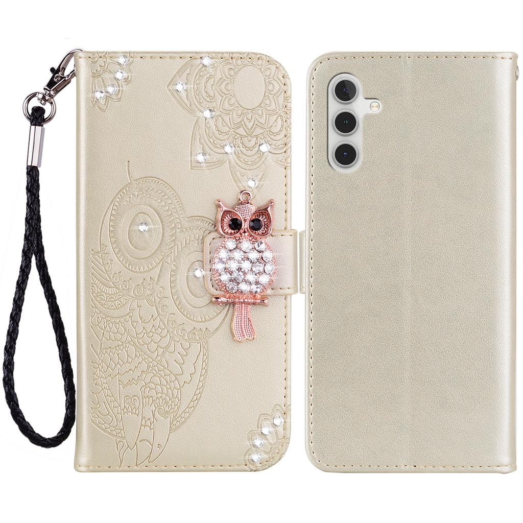 For Samsung Galaxy A35 5G Wallet Case Leather Phone Cover Owl Flower Imprinted