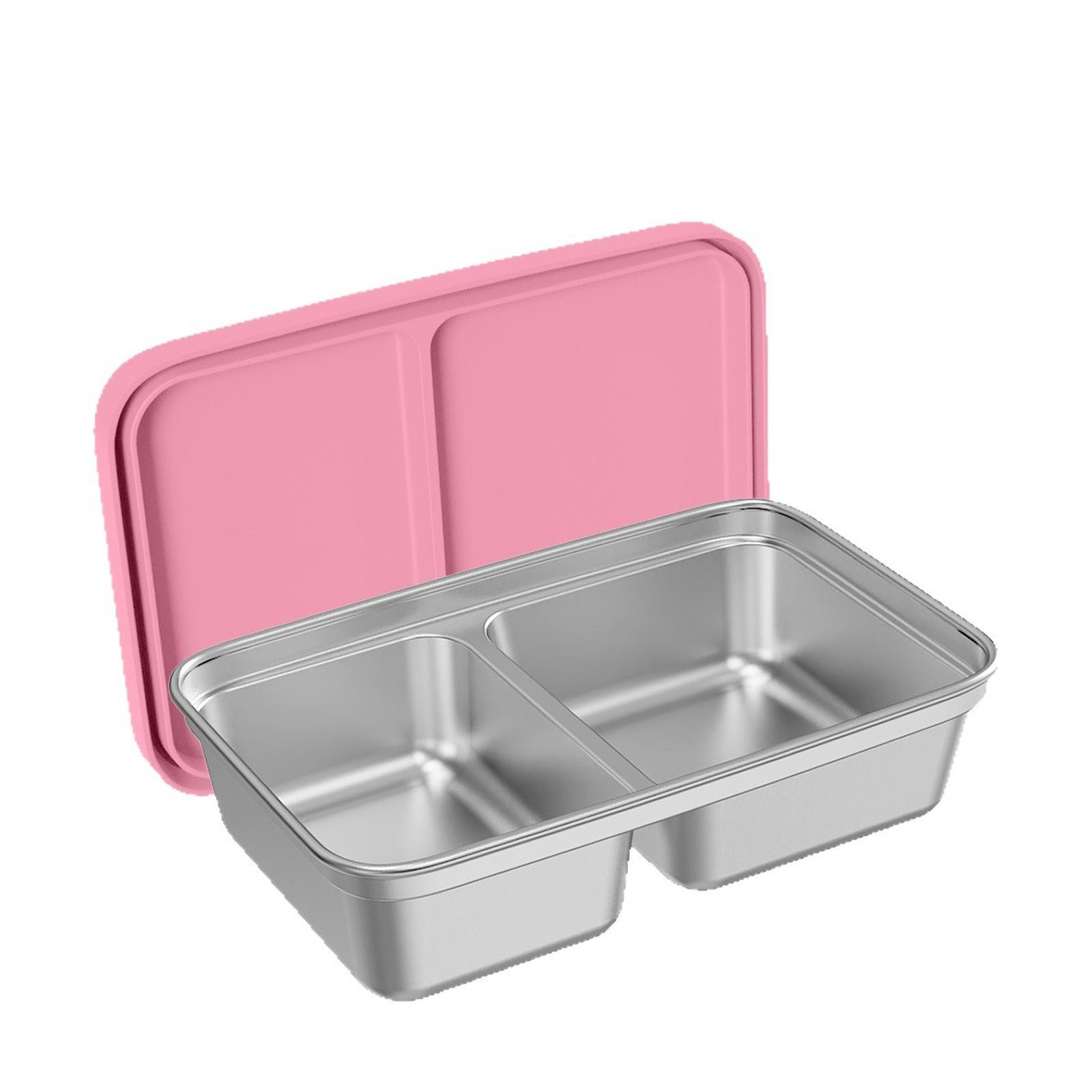 

Stainless Steel Bento Box with Silicone Lid, Rectangular Food Storage Container, Divided Lunch Box for Students & Fridge one size рожевий