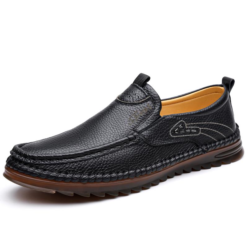New Style Business Casual Leather Shoes with Soft Cowhide Soles - One-piece Slip-on Casual Dad Shoes Lightweight Men's Shoes